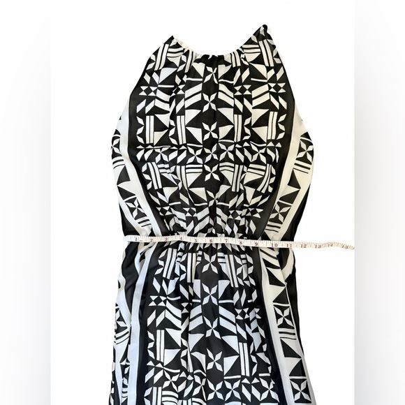 H&M Women's Sleeveless Chiffon Blouson Maxi Dress Black White Size 2 Side slits - Picture 6 of 10